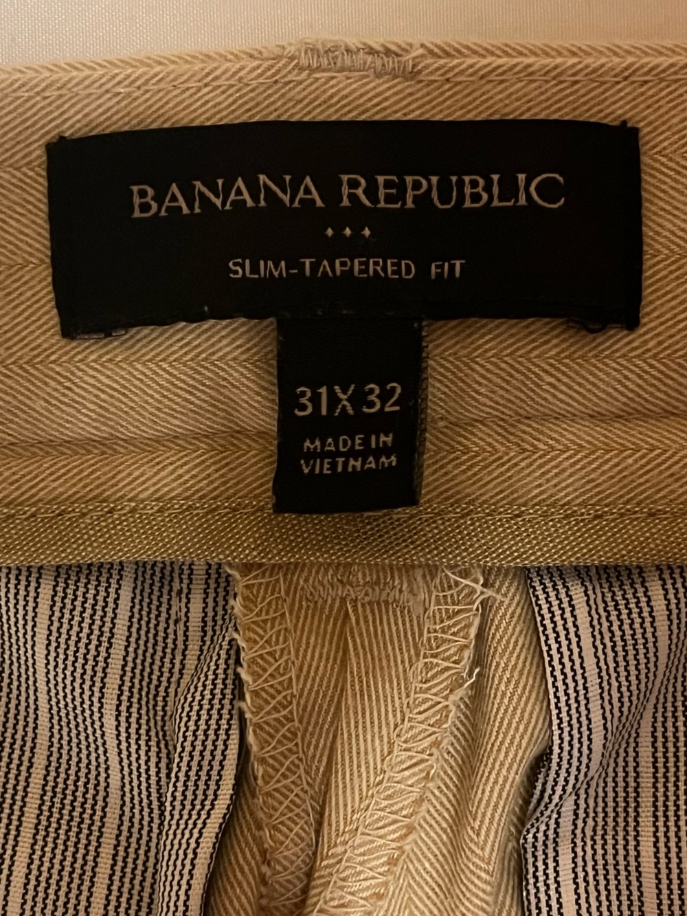 Banana Republic Slim Tapered Fit Khaki Herringbone Dress Pants Mens 31x32 Preppy - Picture 5 of 10